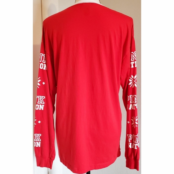 VS Pink Nation Red Christmas Holiday Shirt Logo Dog Long Sleeve Fair Isle Pocket - Picture 3 of 4